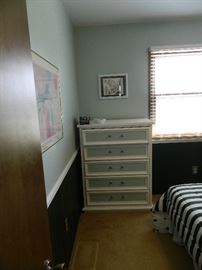 Cute green and white painted high-boy chest with matching night stand.
