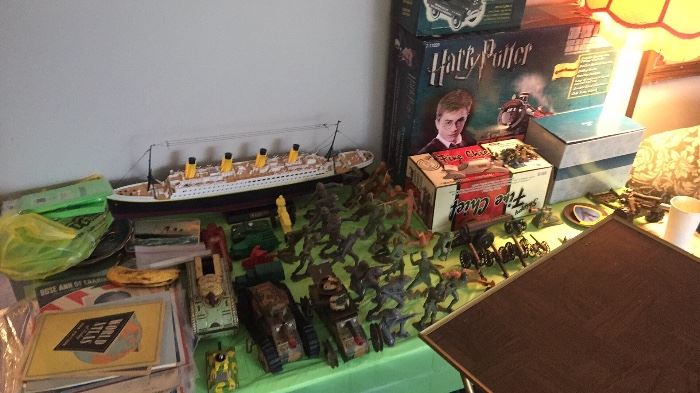 Lionel train Harry Potter
Mark 5 inch plastic soldiers 
Non working remote control Titanic 
Tons of war time sheet music