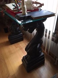Cement dragon table with beveled glass top