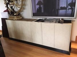 Sideboard buffet with magnetic doors, custom designed to match dining room table.