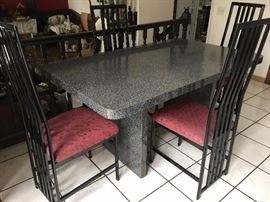 Kitschy hip retro formica table with 4 metal chairs (high backs)  60" x 36" x 30'