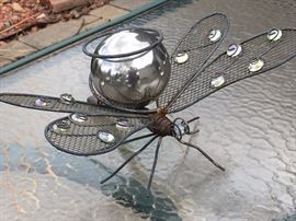 Metal gazing ball dragonfly