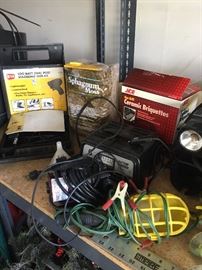 soldering gun, battery charger, lights