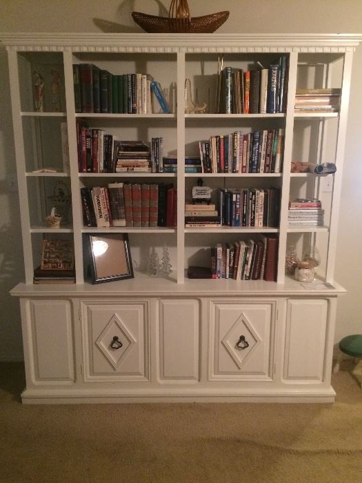 Custom built shelving with cabinet - not attached and will sell.