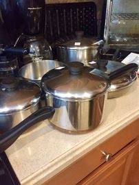 Great assortment of excellent revere ware pots pans