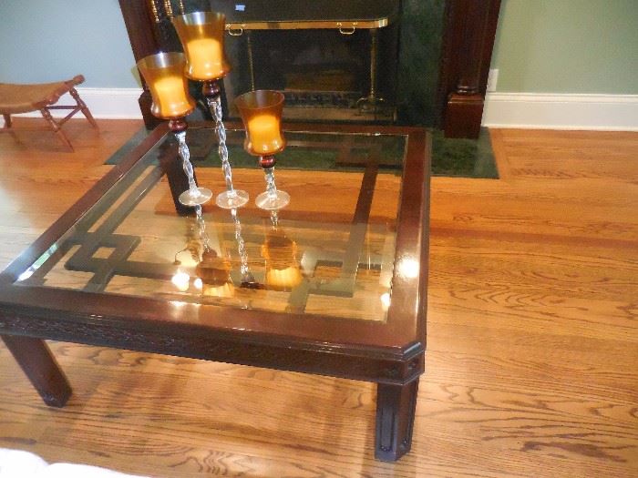 Century Furniture. Mahogany Beveled Glass Cocktail Table