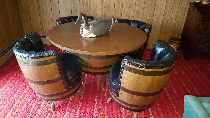 Vintage Whiskey Barrel Table & Chairs Set