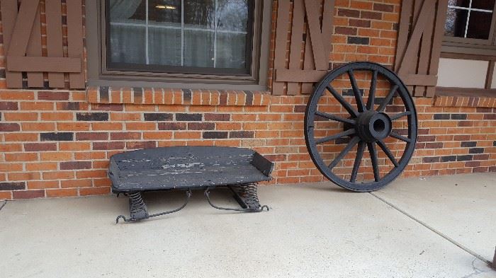 Antique Stagecoach Seat & Wagon Wheel