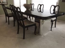 Custom laminate mirror-base dining table and chairs