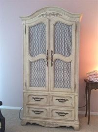 Weathered white wood armoire by Hickory Furniture