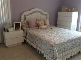 Wicker headboard with brand new queen mattress