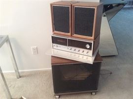 Vintage Panasonic speakers, vintage Panasonic receiver, vintage audio cabinet with swivel stand