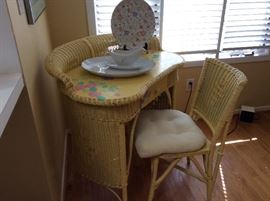 Vintage painted wicker desk and chair