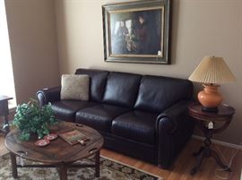 Brand new leather sofa, vintage decor