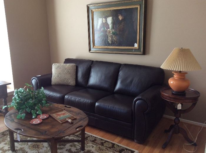 Brand new leather sofa, vintage decor