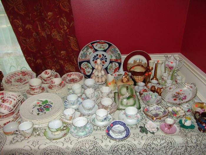 Collection of cups and saucers, Imari Charger, and R.S. Prussia chocolate set