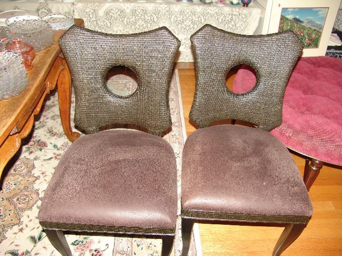 Set of 6 leather covered dining room chairs