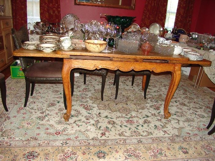 Country French dining table with sliding ends