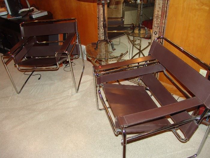 Pair leather Wassily lounge chairs