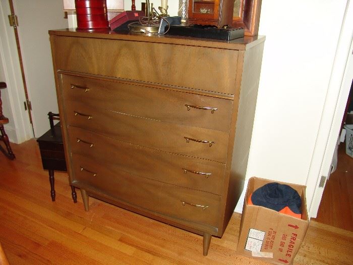 1950's bedroom suite with chest of drawers, dresser and bed
