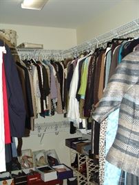 Large assortment of ladies' designer clothes, shoes, and boots, petite size