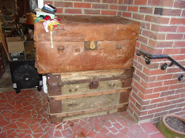 Old leather and wood steamer trunks