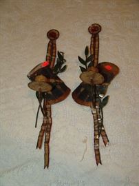 Pair antique French flower sconces,  metal