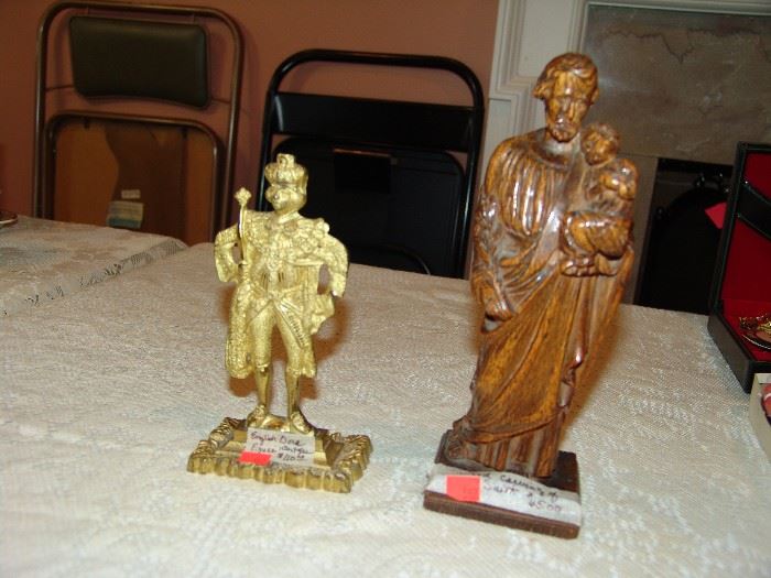 Dore English figure and Carved wood Saint