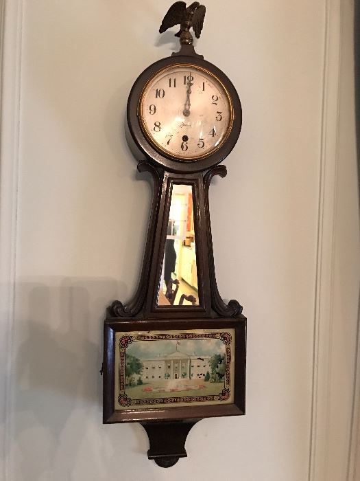 Sessions Banjo Wall Clock with Reverse Painted White House