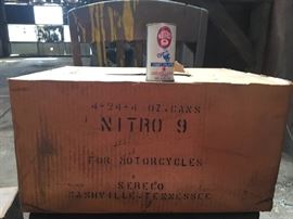 Sealed cases of vintage 1950's-1960's motorcycle and marine nitro 9, very collectible cans. There are over 20 sealed cases.
