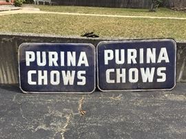 1940's/1950's Purina Chows Large Embossed Metal Signs, 55x36, in excellent original condition, barn find!!