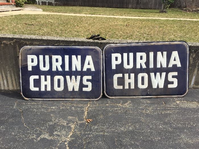 1940's/1950's Purina Chows Large Embossed Metal Signs, 55x36, in excellent original condition, barn find!!