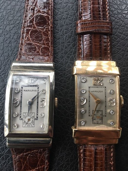Amazing vintage Hamilton men's 14k gold & Diamond wristwatches. In perfect working order, rare pieces