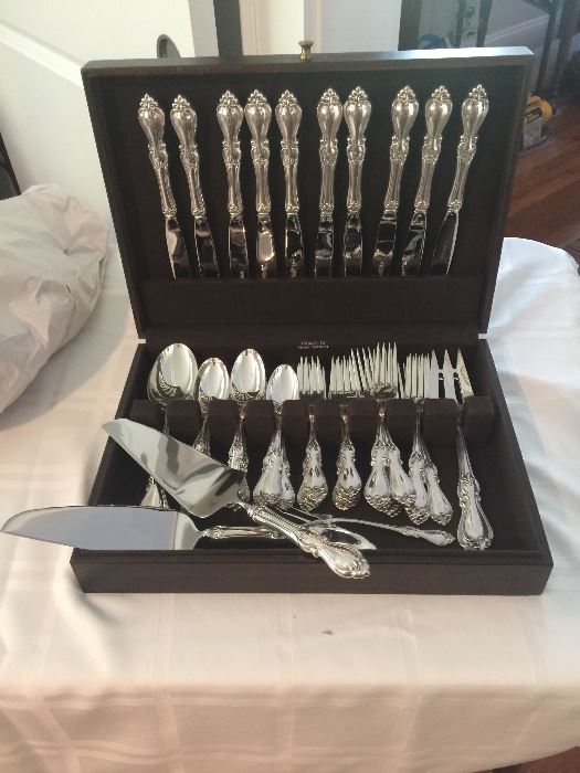 Beautiful Towle Elizabeth I pattern Sterling flatware set, never used.
60 total pieces, service for 10.