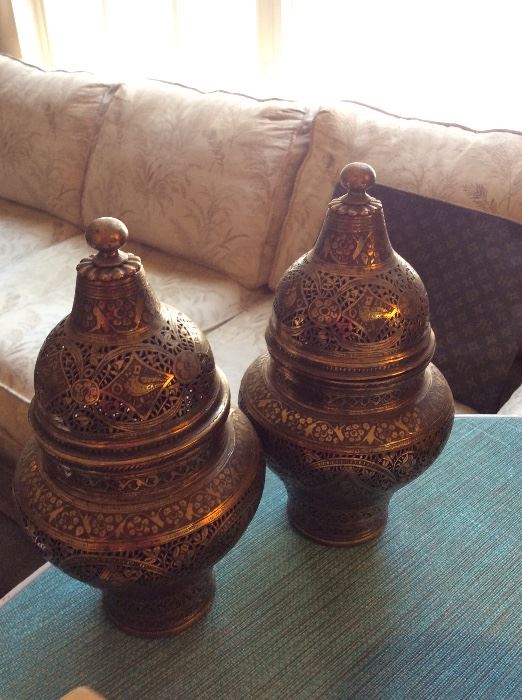 Antique Pierced bronze/ brass urns 