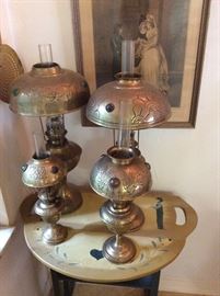 Art nouveau Boudoir lamps with jewels 