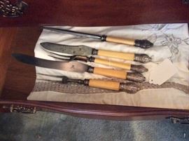 Silver end, celluloid or bone carving set