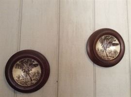 Love these coconut palm framed old dishes