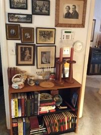 Book shelf, old photos, etc