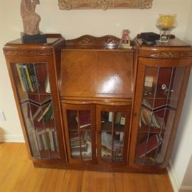 Stunning Antique Double Secretary desk side by side with Original lead class with Amber glass accents