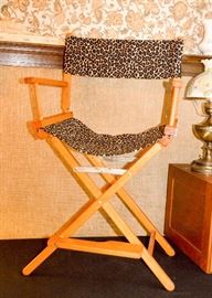 BUY IT NOW!  Lot #112, Vintage Wood Director's Chair with Leopard Print Upholstery, $25 