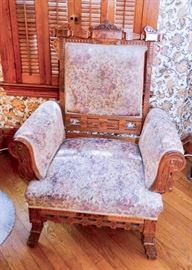 BUY IT NOW!  Lot #118, Antique Victorian Upholstered Armchair, (33" W x 23" Deep x 40-3/4" H), $200