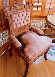 BUY IT NOW!  Lot #119, Antique Victorian Upholstered Tufted Armchair, (22-1/2" W x 19-1/2" Deep x 37-1/4" H), $200