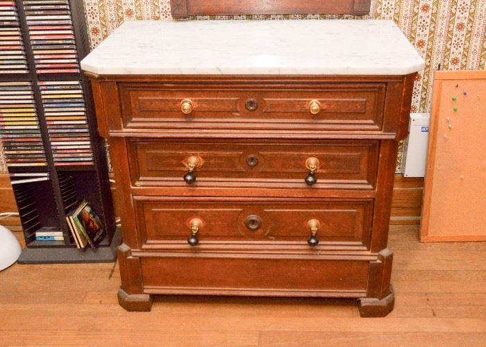 BUY IT NOW!  Lot #131, Antique Victorian 3-Drawer Chest / Commode with Marble Top, $200