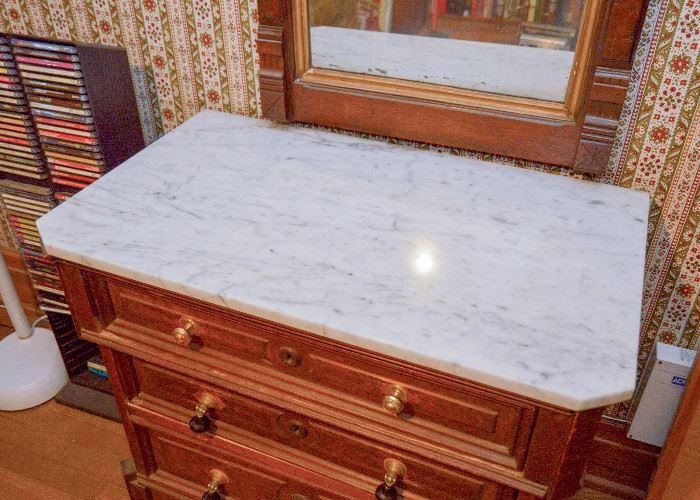 BUY IT NOW!  Lot #131, Antique Victorian 3-Drawer Chest / Commode with Marble Top, $200