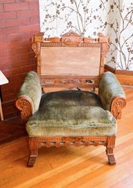 BUY IT NOW!  Lot #133, Antique Victorian Armchair w/ Green Upholstery (Approx. 31" W x 22" Deep x 35-1/4" H, Seat is 18"H), $120