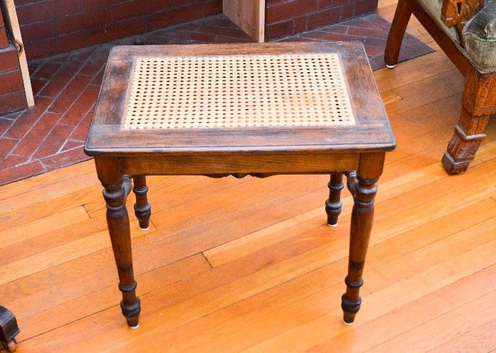 BUY IT NOW!  Lot #134, Antique Wood Table w/ Rattan Inset (Approx. 20" L x 14-1/2" W x 18-1/4" H), $65