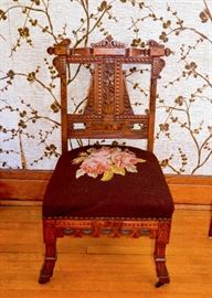 BUY IT NOW!  Lot #136, Antique Victorian Chair w/ Needlepoint Seat, (Approx. 22" W x 20-1/2" Deep x 37-1/2" H, Seat is 21" H), $120