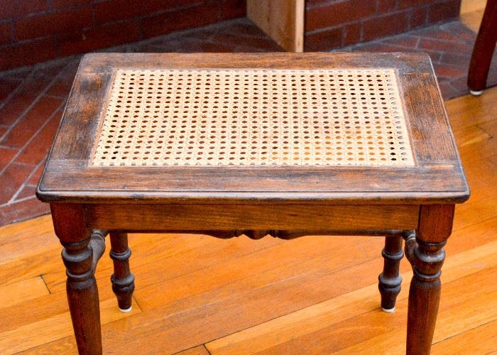 BUY IT NOW!  Lot #134, Antique Wood Table w/ Rattan Inset (Approx. 20" L x 14-1/2" W x 18-1/4" H), $65