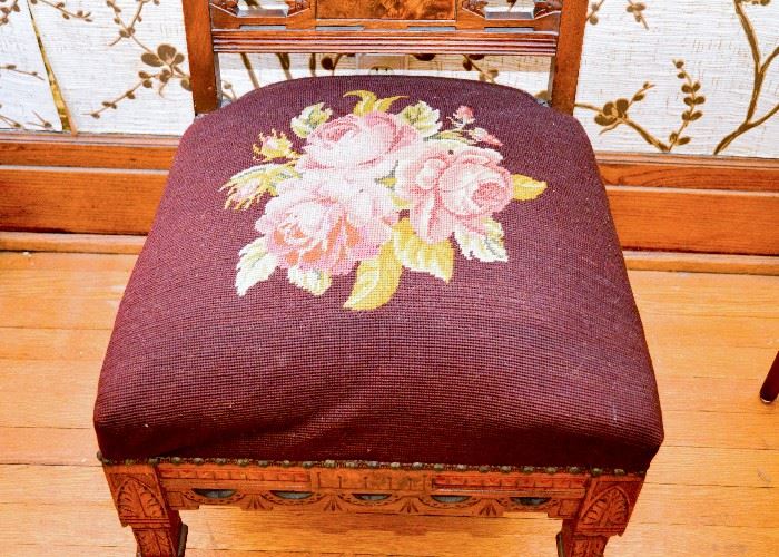 BUY IT NOW!  Lot #136, Antique Victorian Chair w/ Needlepoint Seat, (Approx. 22" W x 20-1/2" Deep x 37-1/2" H, Seat is 21" H), $120
